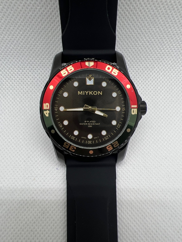 Mens Black Swim Watch With Red  Green Bezel
